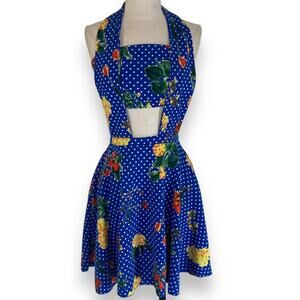 Blue floral Bandeau dress and skirt set OSFM floral polka dot stretch crepe knit
